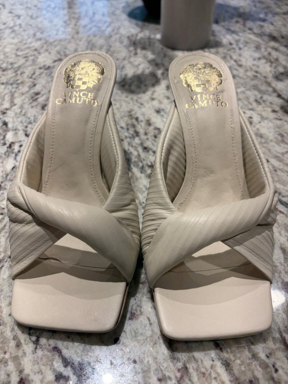 Vince Camuto Cream Twisted Square-Toe Slide Mules